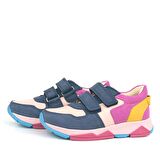 Rakerplus Hakiki Deri Lacivert Pembe Çocuk Sneakers Spor Ayakkabı