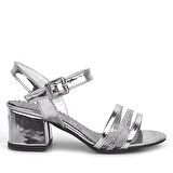 Platin Gri Rugan Taşlı Kalın Kız Çocuk Abiye Topuklu Ayakkabı