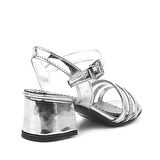 Platin Gri Rugan Taşlı Kalın Kız Çocuk Abiye Topuklu Ayakkabı