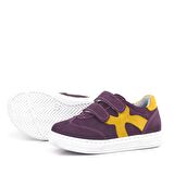 Rakerplus Hakiki Deri Mor Sarı Cırtlı Çocuk Spor Ayakkabı
