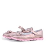 Rakerplus Hakiki Deri Pembe Simli Fiyonklu Cırtlı Kız Çocuk Babet Ayakkabı
