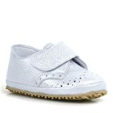 Hakiki Deri Gümüş Gri Cırtlı Bebek Patik Ayakkabı