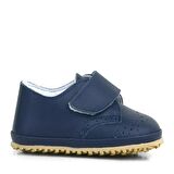 Hakiki Deri Lacivert Cırtlı Bebek Patik Ayakkabı