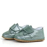 Hakiki Deri Yeşil Simli Cırtlı Bebek Patik Ayakkabı