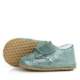 Hakiki Deri Yeşil Simli Cırtlı Bebek Patik Ayakkabı