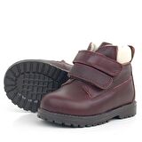 Rakerplus Neson Hakiki Deri Bordo Kürklü Cırtlı Bebek Bot