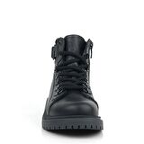 Gerçek Kürklü Hakiki Deri Siyah Bağcıklı Fermuarlı Çocuk Kar Botu