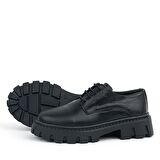 Rakerplus Siyah Kırışık Rugan Hakiki Deri Bağcıklı Kız Çocuk Oxford Okul Ayakkabı