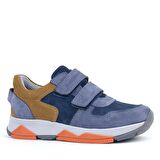 Rakerplus Hakiki Deri Mavi Süet Taba Çocuk Cırtlı Sneakers Spor Ayakkabı