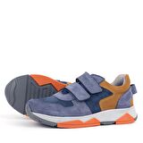 Rakerplus Hakiki Deri Mavi Süet Taba Çocuk Cırtlı Sneakers Spor Ayakkabı