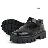 Rakerplus Siyah Rugan Cırtlı Kız Çocuk Okul Ayakkabı