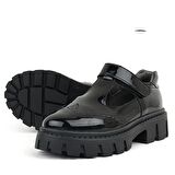 Rakerplus Siyah Rugan Cırtlı Kız Çocuk Okul Ayakkabı