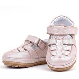 Rakerplus Muppet Hakiki Deri Simli Pudra Cırtlı Anatomik Bebek Sandalet Ayakkabı