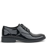 Rakerplus Smokin Siyah Rugan Desenli Bağcıklı Çocuk Klasik Ayakkabısı