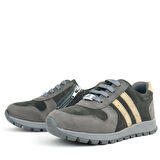 Rakerplus Deri Gri Kum Rengi Fermuarlı Sneaker Spor Ayakkabı