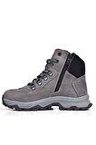Rakerplus Hakiki Deri Gri Bağcıklı Fermuarlı Trekking Çocuk Bot