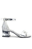 Elsa Gümüş Aynalı Simli Topuklu Taşlı Kız Çocuk Abiye Ayakkabı