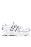 Rakerplus Hakiki Deri Gümüş Pembe Parlak Taşlı Kız Çocuk Sneakers Ayakkabı