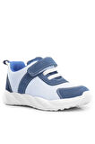 Rakerplus Barefoot Hakiki Deri Krem Lacivert Cırt Cırtlı Çocuk Spor Ayakkabı