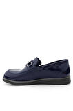 Rakerplus Hakiki Deri Lacivert Rugan Tokalı Loafer Çocuk Klasik Ayakkabı