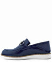Rakerplus Hakiki Deri Lacivert Rugan Beyaz Tabanlı Loafer Çocuk Klasik Ayakkabı