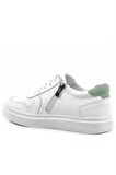 Rakerplus Hakiki Deri Beyaz Yeşil Bağcıklı Fermuarlı Çocuk Sneaker