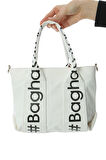 Baghashtag Beyaz Mini Su Geçirmez Kulp Yazılı Tote Çanta