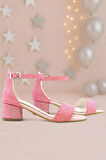 Lilo Simli Fuşya Pembe Tek Bantlı Kız Çocuk Topuklu Abiye Ayakkabı