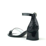 Elsa Siyah Rugan Simli Kalın Topuklu Kız Çocuk Abiye Ayakkabı