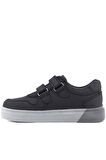 Rakerplus Hakiki Deri Siyah Cilt Gri Tabanlı Cırtlı Erkek Çocuk Sneaker
