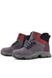 Rakerplus Hakiki Deri Gri Bordo Fermuarlı Trekking Çocuk Bot