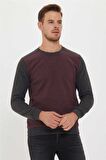 Newdiagonal Erkek Bisiklet Yaka Sweatshirt Bordo