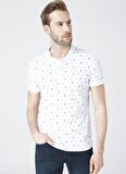 Lee Cooper Polo Yaka Kısa Kollu Desenli Beyaz Erkek T-Shirt