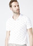Lee Cooper Polo Yaka Kısa Kol Dar KalıpDesenli Pine Beyaz Erkek T-Shirt