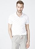 Lee Cooper Polo Yaka Kısa Kol Dar KalıpDesenli Pine Beyaz Erkek T-Shirt