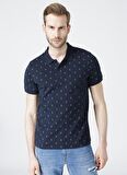 Lee Cooper Polo Yaka Kısa Kol Dar KalıpDesenli Pine Mavi Erkek T-Shirt