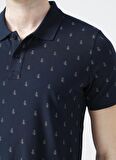 Lee Cooper Polo Yaka Kısa Kol Dar KalıpDesenli Pine Mavi Erkek T-Shirt