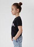 Lee Cooper Bisiklet Yaka Baskılı Kısa Siyah Kız Çocuk T-Shirt