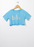 Lee Cooper Turkuaz Kız Çocuk Bisiklet Yaka Kısa Kollu Baskılı T-Shirt 222 LCG 242006 TALLY TURKUAZ