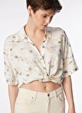 Lee Cooper Crop Klasik Yaka Desenli Bej Kadın Gömlek 242 LCF 241003 VİSBA BEJ