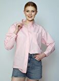 Lee Cooper Regular Fit Klasik Yaka Çizgili Pembe Kadın Gömlek 242 LCF 241004 SANDES PEMBE
