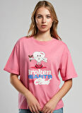 Lee Cooper Bisiklet Yaka Baskılı Pembe Kadın T-Shirt 252 LCF 242023 BROKEN PEMBE