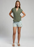 Lee Cooper Bisiklet Yaka Düz Haki Kadın Bluz 252 LCF 242002 JANET HAKİ