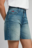 Bund 1 Kadın Jean Şort Denim