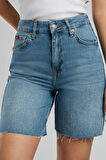 Bund 2 Kadın Jean Şort Denim