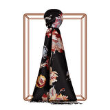 Katmerli Şakayık Desenli İpek Şal 05804 Siyah