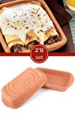 Elizi Çömlekleri 2’li Dikdörtgen Fırın Tepsisi, Toprak Güveç Fırın Kabı 2’li Set (25x15cm)