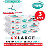 Smarter 3 Adet Yer Temizlik Havlusu Bezi 4XL Mopa Uyumlu Yüzey Beyaz Sabun Kokulu Sirke ve Karbonat Katkılı 90 Yaprak