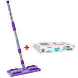 Pony Mandallı Mop + Yer Temizlik Havlusu Hediyeli Microfiber Yüzey Set Paspas Duvar Cam Kıskaçlı Klipsli