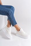 ALESSİ Bağcıklı Ortopedik Taban Kadın Sneaker Ayakkabı BT Kırık Beyaz